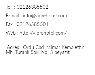 Viore Hotel iletiim bilgileri